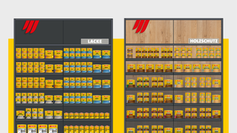 Si integra perfettamente nel concetto di negozio ADLER 4.0 e rende gli scaffali un elemento distintivo del giallo ADLER. | © ADLER